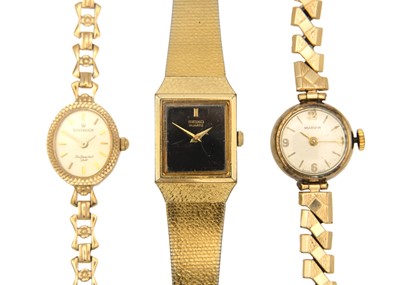 Lot 216 - Three lady's wristwatches including a Sovereign 9ct bracelet quartz.