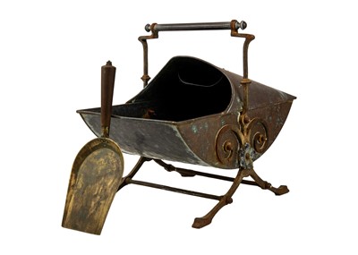 Lot 1335 - A Benham & Froud copper and wrought iron coal scuttle, attributed to Christopher Dresser.