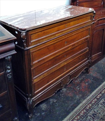 Lot 3456 - A French mahogany marble top chest, height...