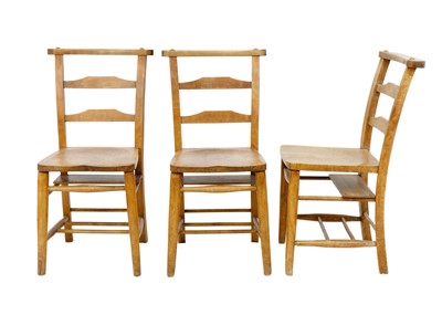 Lot 1710 - A set of five various Sunday school Art & Crafts style chairs.