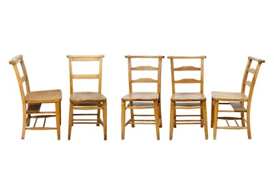 Lot 1710 - A set of five various Sunday school Art & Crafts style chairs.