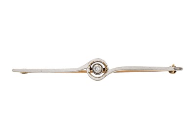 Lot 66 - A diamond set yellow and white gold bar brooch.