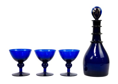 Lot 417 - A 19th century Bristol Blue glass rum decanter.