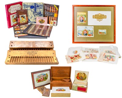 Lot 1350 - Tobacciana: A good collection of cigar box labels/bands, boxes and associated paraphernalia.