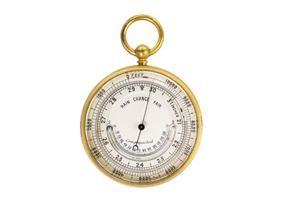 Lot 303 - A late 19th century gilt brass pocket aneroid barometer.