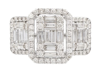 Lot 89 - An impressive diamond set large triple cluster dress ring set in 9ct white gold.