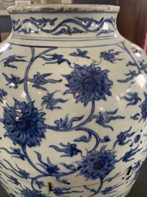 Lot 126 - A Chinese blue and white porcelain ovoid jar, Ming Dynasty.