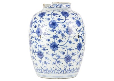 Lot 126 - A Chinese blue and white porcelain ovoid jar, Ming Dynasty.