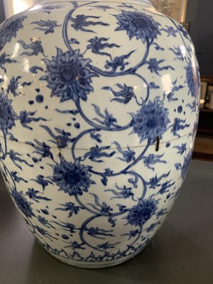 Lot 126 - A Chinese blue and white porcelain ovoid jar, Ming Dynasty.