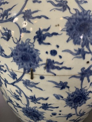Lot 126 - A Chinese blue and white porcelain ovoid jar, Ming Dynasty.