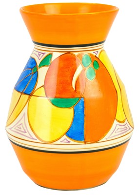 Lot 380 - A Clarice Cliff melon (orange) pattern 360 shape vase.