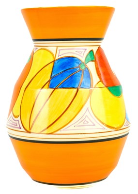 Lot 380 - A Clarice Cliff melon (orange) pattern 360 shape vase.