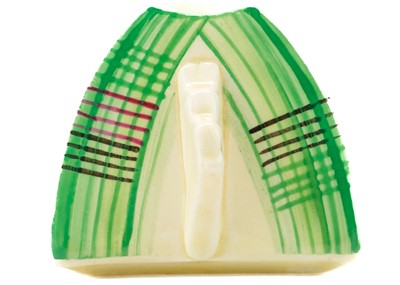 Lot 384 - A Clarice Cliff Tartan (green) pattern daffodil shape toast rack.