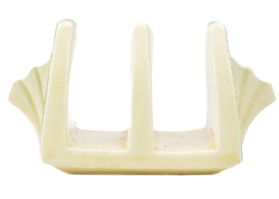Lot 384 - A Clarice Cliff Tartan (green) pattern daffodil shape toast rack.