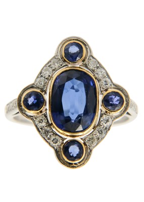 Lot 199 - An exquisite Art Deco style platinum diamond & sapphire set dress ring.