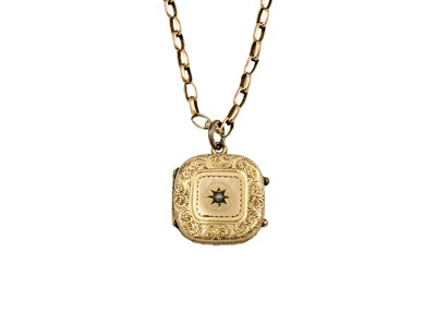 Lot 110 - A 9ct early 20th century locket pendant on 9ct belcher link necklace.