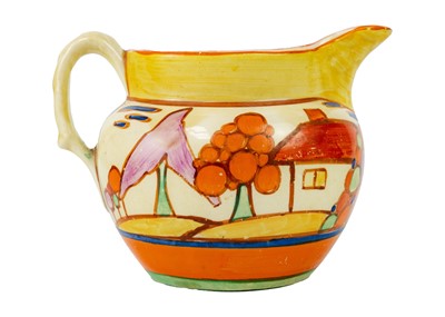 Lot 386 - A Clarice Cliff Seven Colour Trees & House pattern Perth jug.