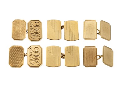 Lot 106 - Three pairs of 9ct cufflinks.