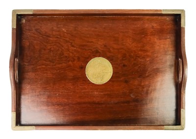 Lot 90 - A set of three graduated Chinese hardwood and brass trays.