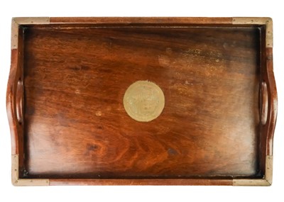 Lot 90 - A set of three graduated Chinese hardwood and brass trays.