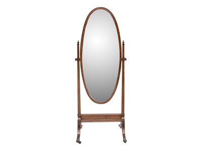 Lot 486 - An Edwardian mahogany oval cheval mirror.