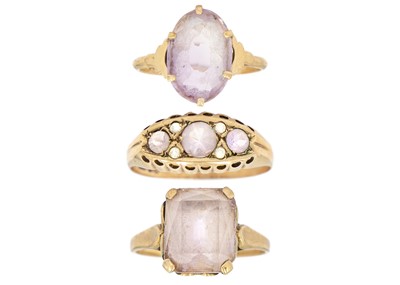 Lot 160 - Three 9ct amethyst set rings.