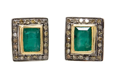 Lot 161 - A pair of silver and silver gilt emerald and diamond set cufflinks.