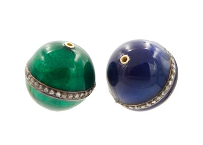 Lot 162 - A pair of enamel and diamond set ovoid beads.