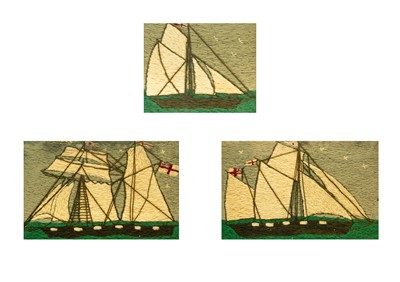 Lot 1184 - A naive woolwork of a Schooner.