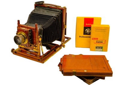 Lot 259 - A Thornton Pickard Triple Victo mahogany folding plate camera.