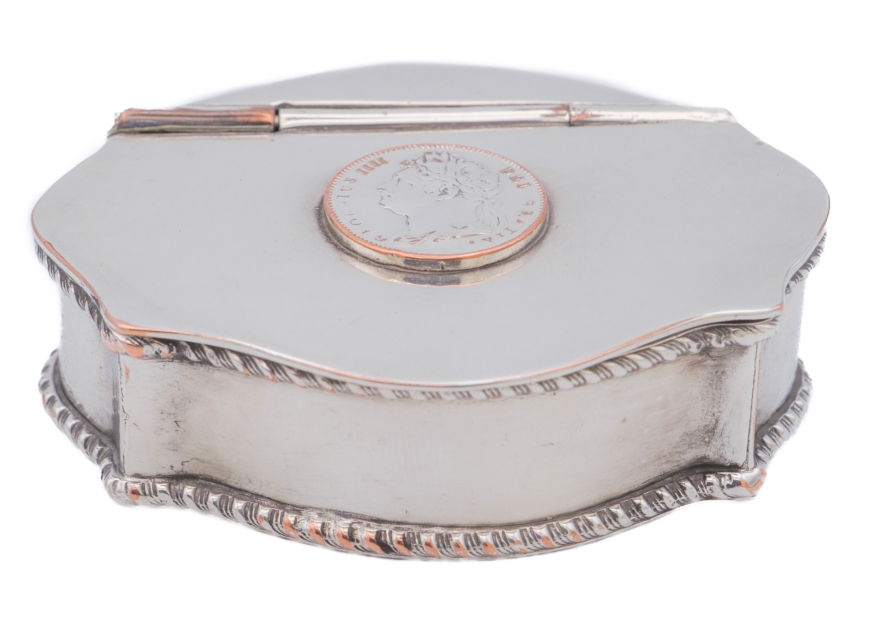 Lot 213 - Two Georgian snuff boxes set with coins.