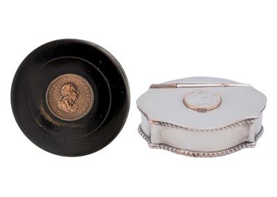 Lot 213 - Two Georgian snuff boxes set with coins.