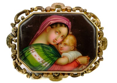 Lot 1430 - A continental painted porcelain plaquette of the Madonna and child.