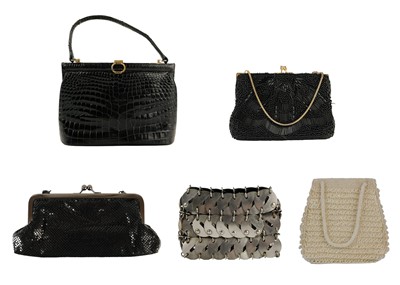 Lot 345 - A vintage Gucci crocodile skin black handbag and four other bags.