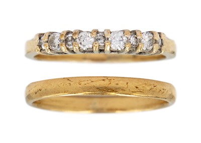 Lot 178 - A 9ct diamond set half hoop ring and a 9ct band ring.