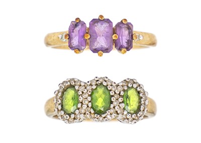 Lot 185 - Two gem and diamond set dress rings.