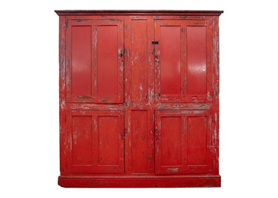 Lot 313 - A large red-painted pine cupboard, circa 1900.