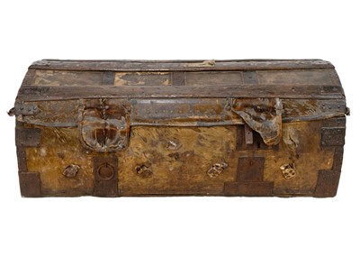 Lot 1137 - A late 18th/19th century French pony hide iron bound domed top trunk.