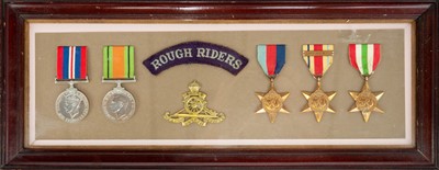 Lot 207 - World War 2 medal group of five - Rough Riders framed and glazed