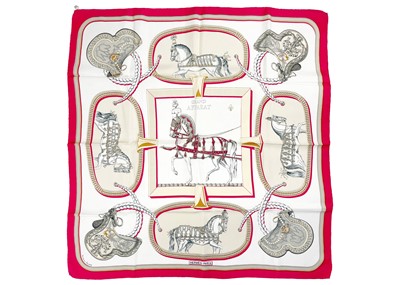 Lot 351 - HERMES - A printed silk scarf in 'Grand Apparat' pattern.