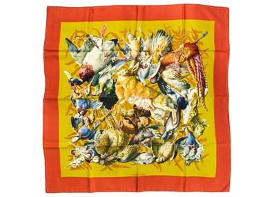 Lot 302 - HERMES - A printed silk scarf in 'Gibiers' pattern.