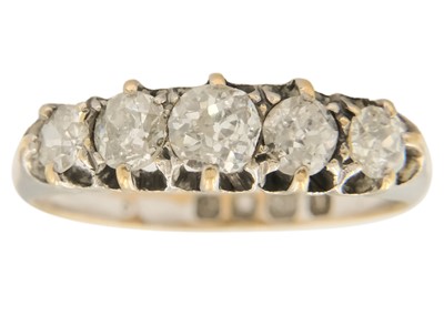 Lot 215 - A Victorian 18ct white gold Old Mine Cut diamond five stone ring.