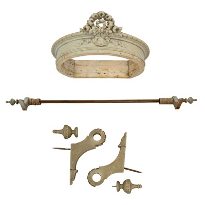 Lot 1309 - A French painted fluted curtain pole with four brackets.