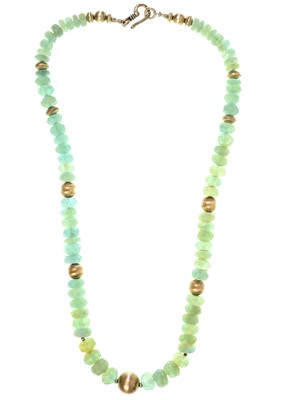 Lot 270 - A Jane Dale contemporary brushed silver bead and green semi-precious stone bead necklace.