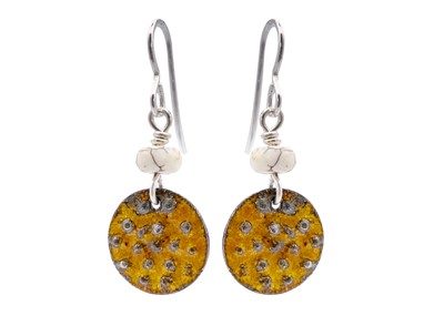 Lot 280 - Five pairs of silver and enamel earrings by Nancy Pickard.
