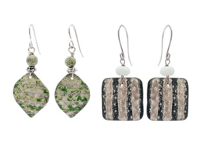 Lot 280 - Five pairs of silver and enamel earrings by Nancy Pickard.