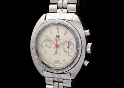 Lot 53 - TISSOT - A Navigator chronograph stainless steel gentleman's manual wind bracelet wristwatch.