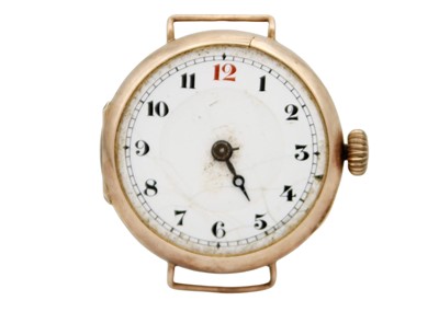 Lot 224 - An early 20th century 9ct cased wire lug manual wind wristwatch.