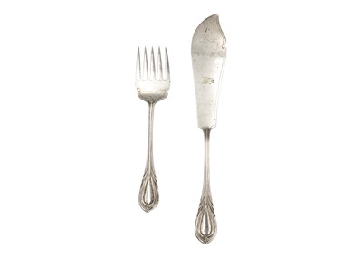 Lot 39 - An Edwardian silver fish serving slice and fork by Joseph Rodgers & Sons.