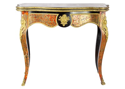 Lot 309 - A French Boulle fold over serpentine card table, 19th century.